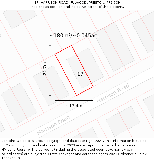 17, HARRISON ROAD, FULWOOD, PRESTON, PR2 9QH: Plot and title map