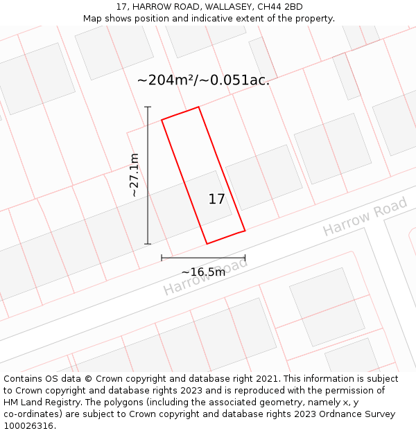 17, HARROW ROAD, WALLASEY, CH44 2BD: Plot and title map