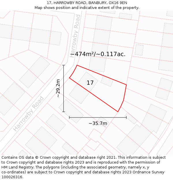 17, HARROWBY ROAD, BANBURY, OX16 9EN: Plot and title map