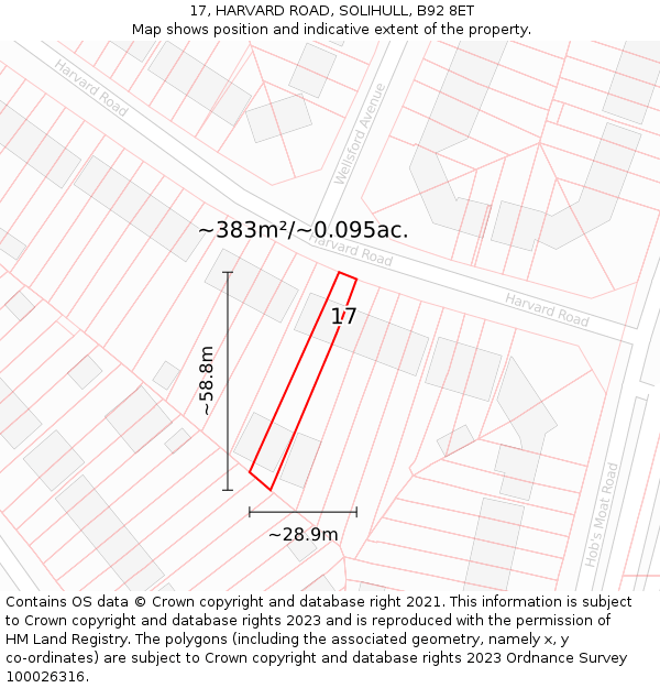 17, HARVARD ROAD, SOLIHULL, B92 8ET: Plot and title map