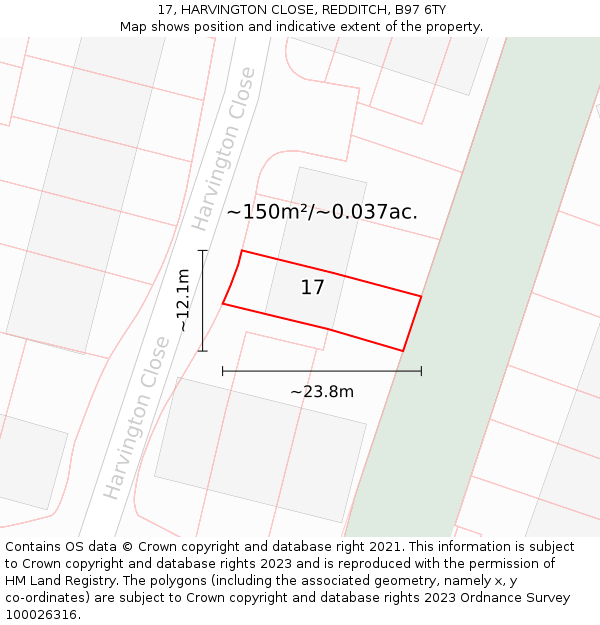 17, HARVINGTON CLOSE, REDDITCH, B97 6TY: Plot and title map