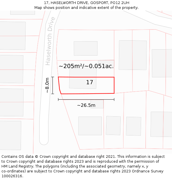 17, HASELWORTH DRIVE, GOSPORT, PO12 2UH: Plot and title map