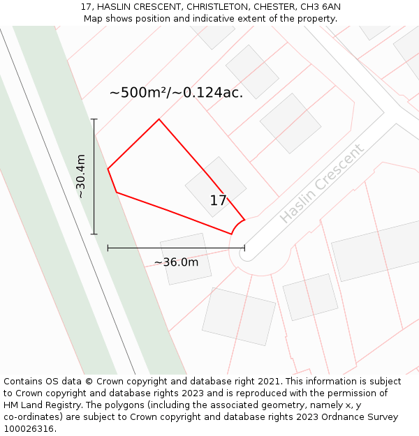 17, HASLIN CRESCENT, CHRISTLETON, CHESTER, CH3 6AN: Plot and title map