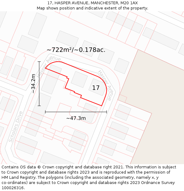 17, HASPER AVENUE, MANCHESTER, M20 1AX: Plot and title map