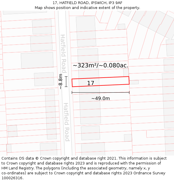 17, HATFIELD ROAD, IPSWICH, IP3 9AF: Plot and title map