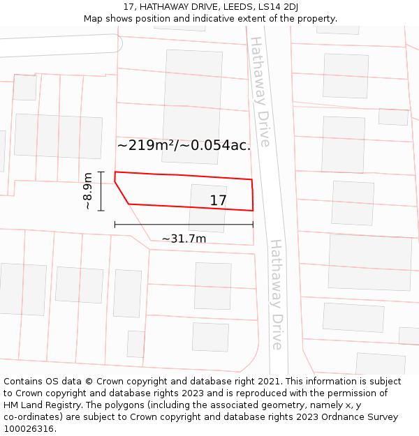 17, HATHAWAY DRIVE, LEEDS, LS14 2DJ: Plot and title map