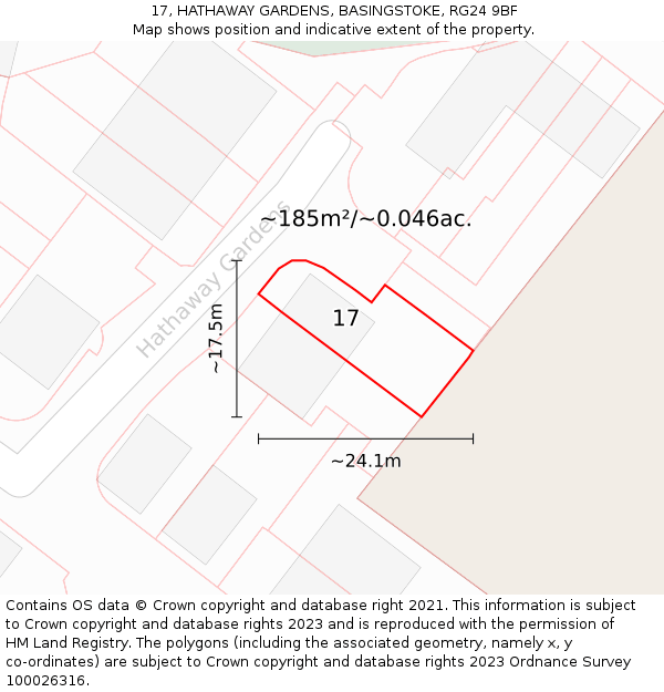 17, HATHAWAY GARDENS, BASINGSTOKE, RG24 9BF: Plot and title map