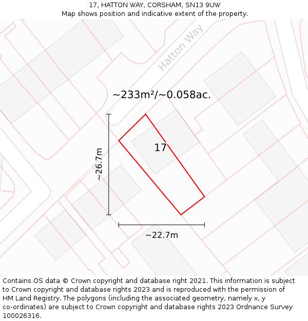 17, HATTON WAY, CORSHAM, SN13 9UW: Plot and title map