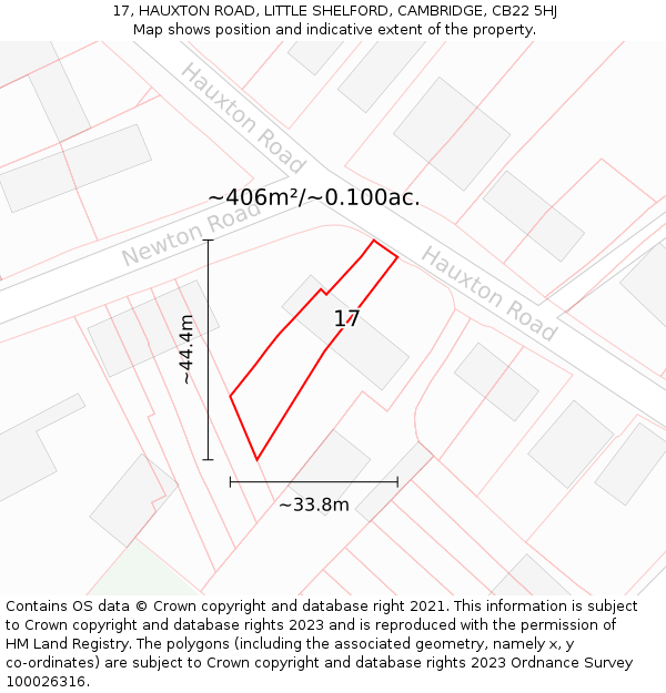 17, HAUXTON ROAD, LITTLE SHELFORD, CAMBRIDGE, CB22 5HJ: Plot and title map
