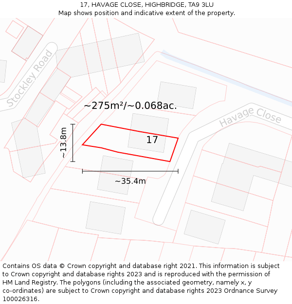 17, HAVAGE CLOSE, HIGHBRIDGE, TA9 3LU: Plot and title map