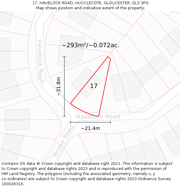 17, HAVELOCK ROAD, HUCCLECOTE, GLOUCESTER, GL3 3PG: Plot and title map