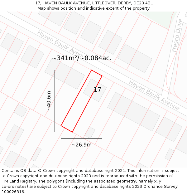 17, HAVEN BAULK AVENUE, LITTLEOVER, DERBY, DE23 4BL: Plot and title map