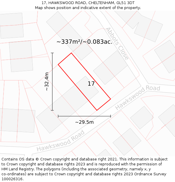 17, HAWKSWOOD ROAD, CHELTENHAM, GL51 3DT: Plot and title map