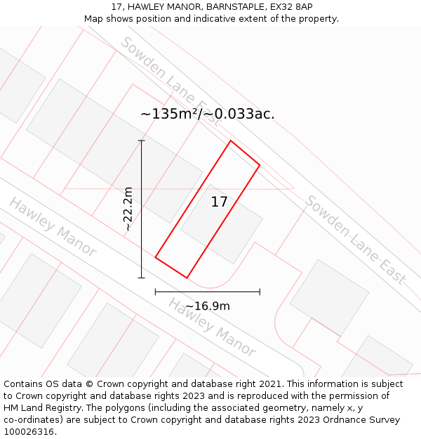 17, HAWLEY MANOR, BARNSTAPLE, EX32 8AP: Plot and title map