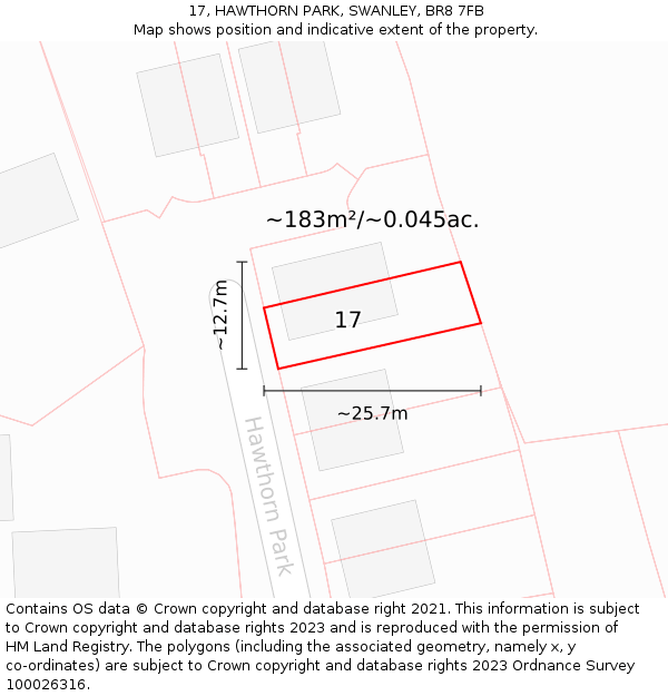 17, HAWTHORN PARK, SWANLEY, BR8 7FB: Plot and title map
