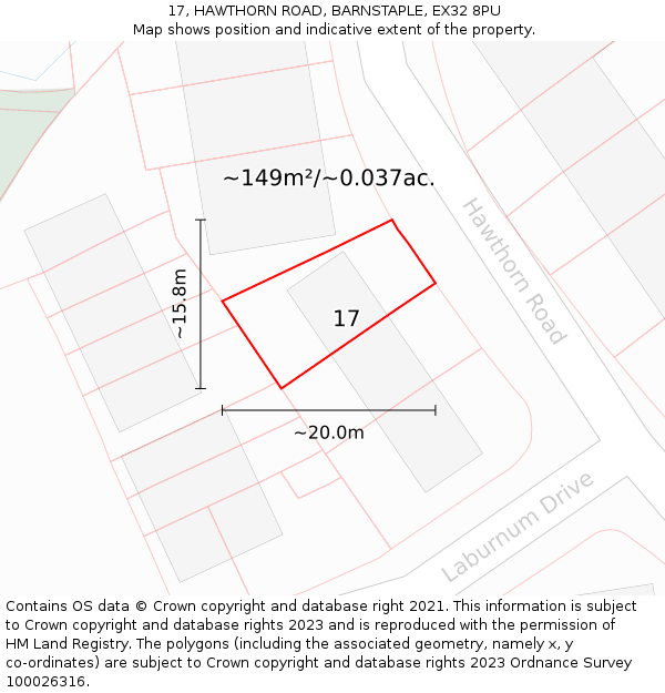 17, HAWTHORN ROAD, BARNSTAPLE, EX32 8PU: Plot and title map