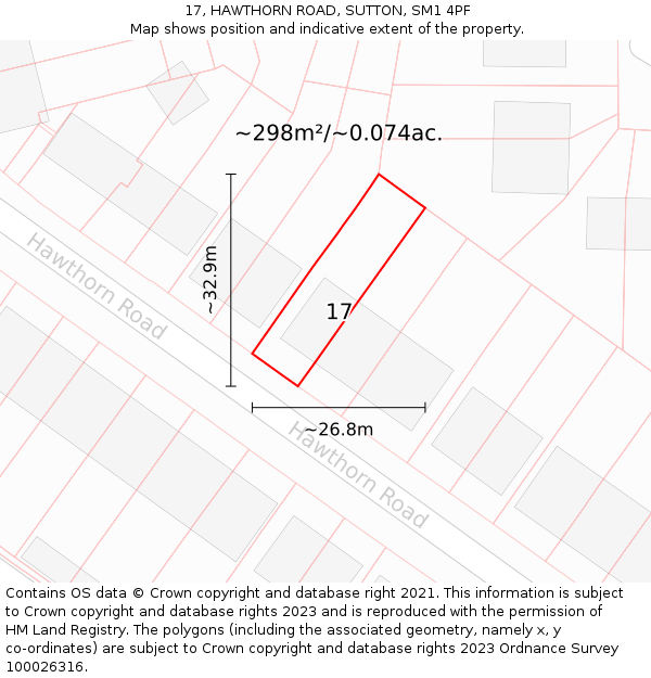 17, HAWTHORN ROAD, SUTTON, SM1 4PF: Plot and title map