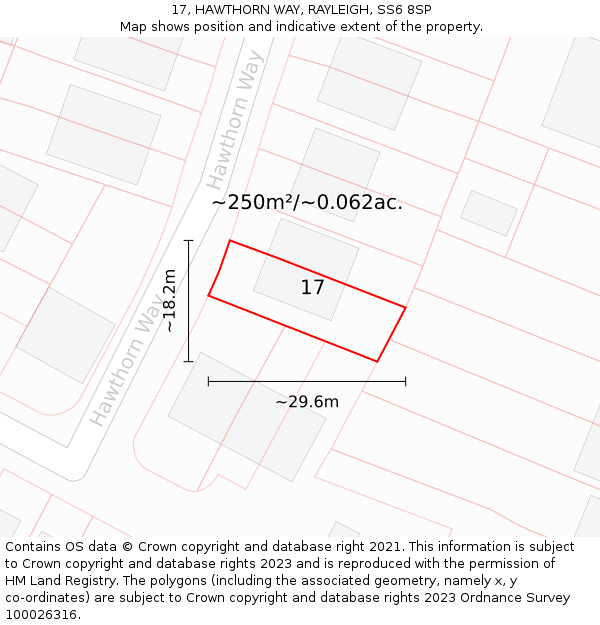 17, HAWTHORN WAY, RAYLEIGH, SS6 8SP: Plot and title map