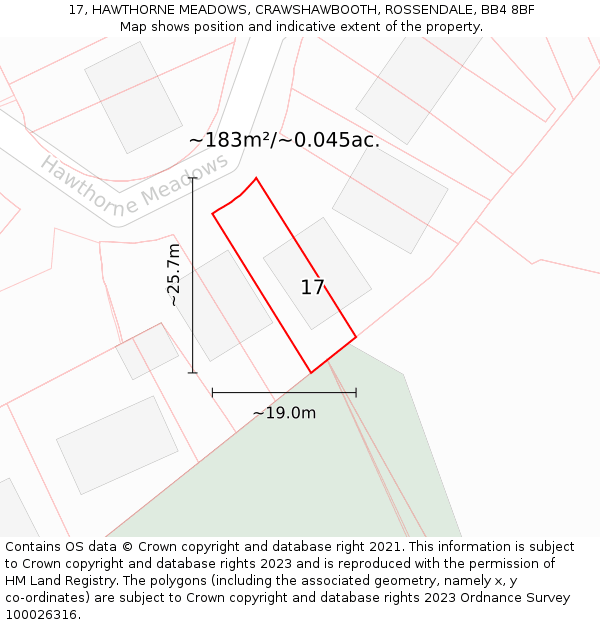 17, HAWTHORNE MEADOWS, CRAWSHAWBOOTH, ROSSENDALE, BB4 8BF: Plot and title map