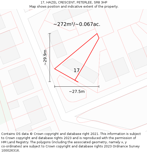 17, HAZEL CRESCENT, PETERLEE, SR8 3HP: Plot and title map