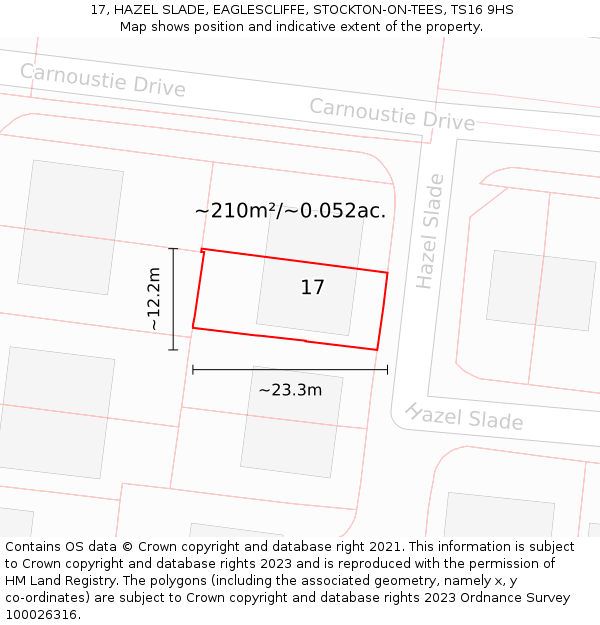 17, HAZEL SLADE, EAGLESCLIFFE, STOCKTON-ON-TEES, TS16 9HS: Plot and title map