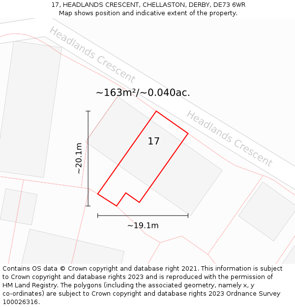 17, HEADLANDS CRESCENT, CHELLASTON, DERBY, DE73 6WR: Plot and title map