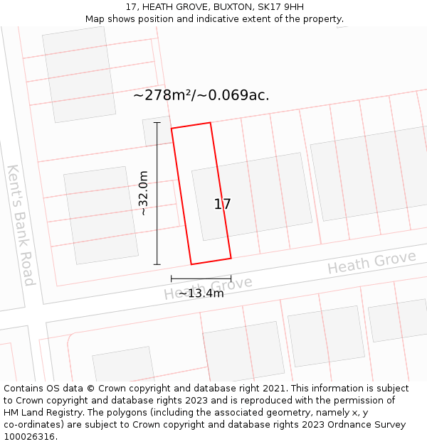 17, HEATH GROVE, BUXTON, SK17 9HH: Plot and title map