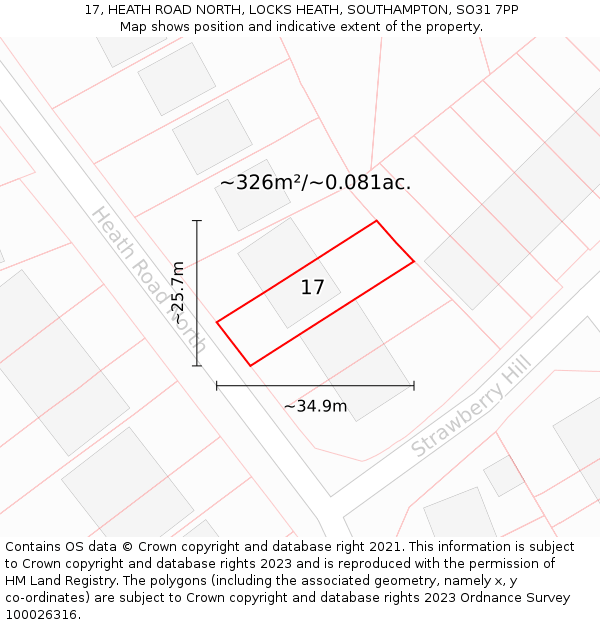 17, HEATH ROAD NORTH, LOCKS HEATH, SOUTHAMPTON, SO31 7PP: Plot and title map