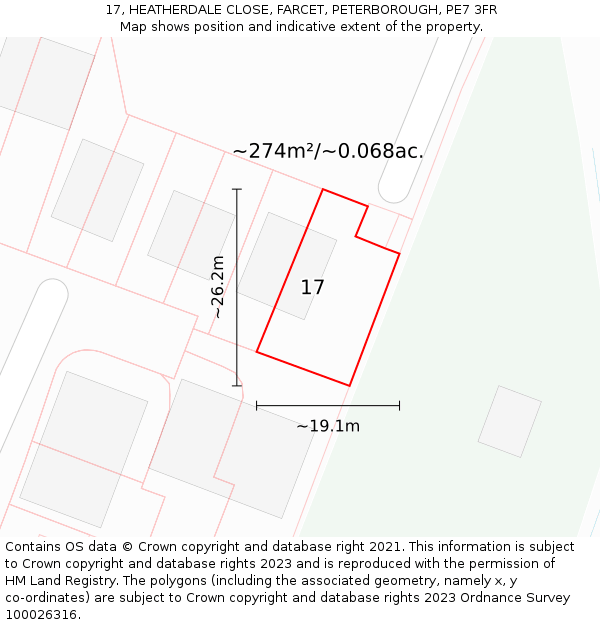 17, HEATHERDALE CLOSE, FARCET, PETERBOROUGH, PE7 3FR: Plot and title map