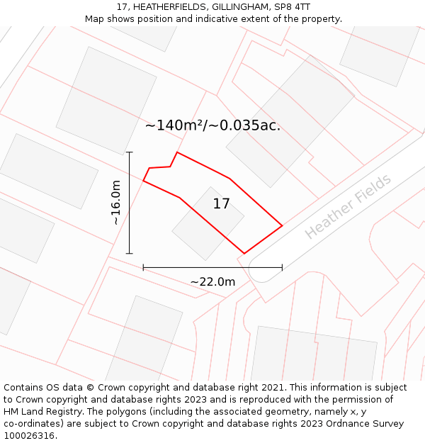 17, HEATHERFIELDS, GILLINGHAM, SP8 4TT: Plot and title map