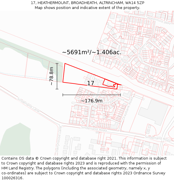 17, HEATHERMOUNT, BROADHEATH, ALTRINCHAM, WA14 5ZP: Plot and title map