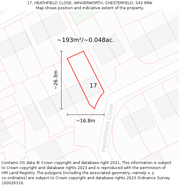 17, HEATHFIELD CLOSE, WINGERWORTH, CHESTERFIELD, S42 6RW: Plot and title map
