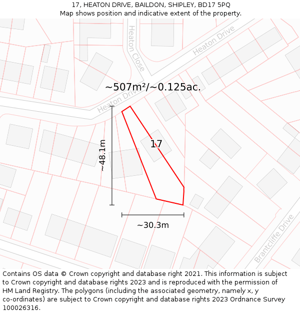17, HEATON DRIVE, BAILDON, SHIPLEY, BD17 5PQ: Plot and title map