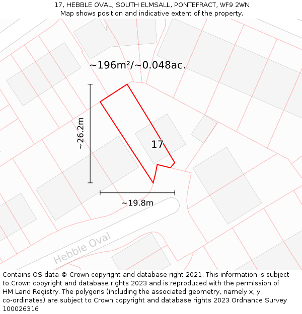 17, HEBBLE OVAL, SOUTH ELMSALL, PONTEFRACT, WF9 2WN: Plot and title map