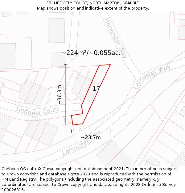 17, HEDGELY COURT, NORTHAMPTON, NN4 8LT: Plot and title map