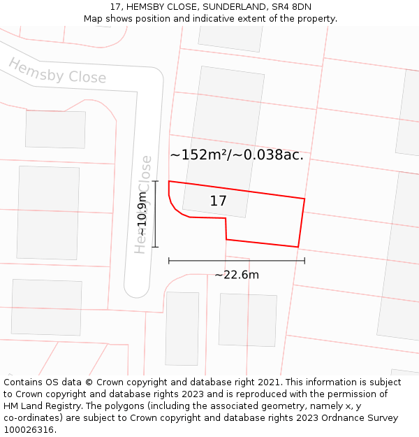 17, HEMSBY CLOSE, SUNDERLAND, SR4 8DN: Plot and title map