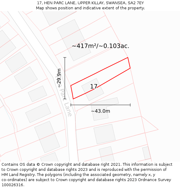 17, HEN PARC LANE, UPPER KILLAY, SWANSEA, SA2 7EY: Plot and title map
