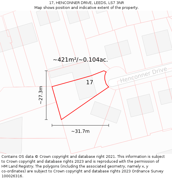 17, HENCONNER DRIVE, LEEDS, LS7 3NR: Plot and title map