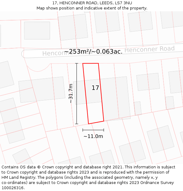 17, HENCONNER ROAD, LEEDS, LS7 3NU: Plot and title map