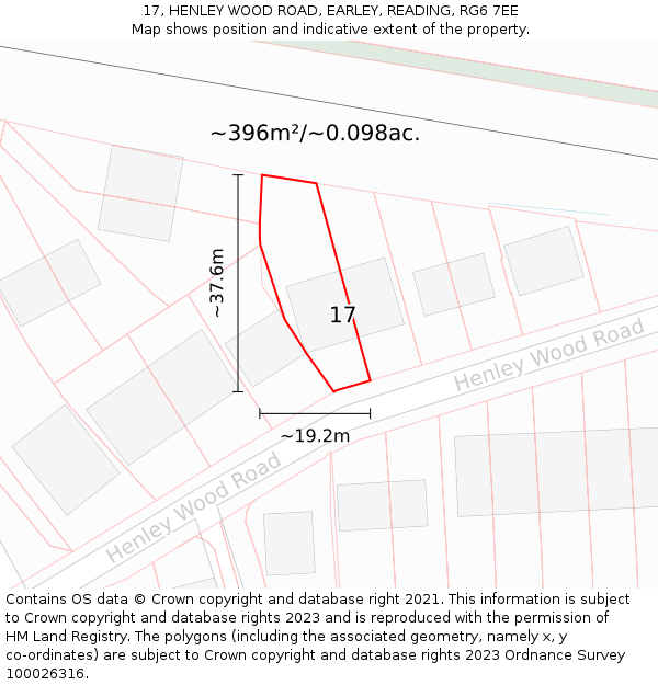 17, HENLEY WOOD ROAD, EARLEY, READING, RG6 7EE: Plot and title map