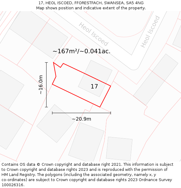 17, HEOL ISCOED, FFORESTFACH, SWANSEA, SA5 4NG: Plot and title map