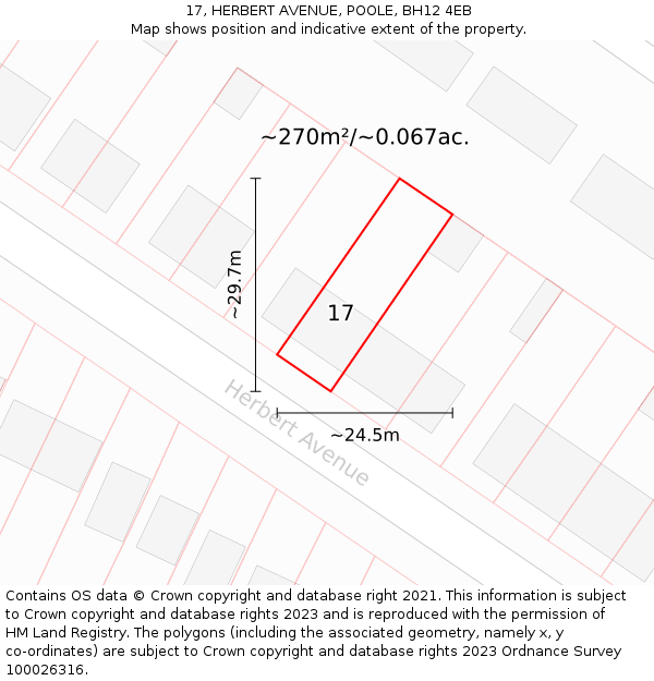 17, HERBERT AVENUE, POOLE, BH12 4EB: Plot and title map