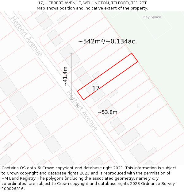 17, HERBERT AVENUE, WELLINGTON, TELFORD, TF1 2BT: Plot and title map