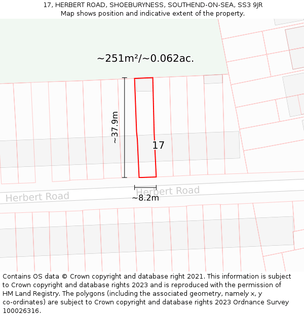 17, HERBERT ROAD, SHOEBURYNESS, SOUTHEND-ON-SEA, SS3 9JR: Plot and title map