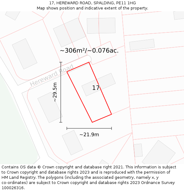 17, HEREWARD ROAD, SPALDING, PE11 1HG: Plot and title map