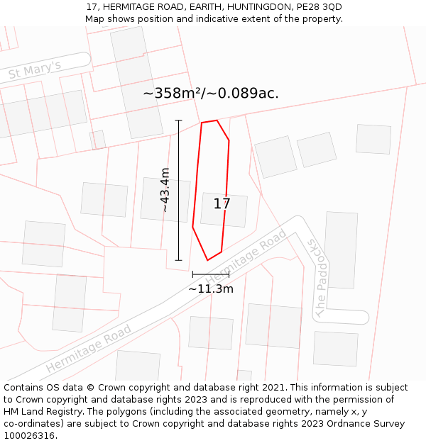 17, HERMITAGE ROAD, EARITH, HUNTINGDON, PE28 3QD: Plot and title map
