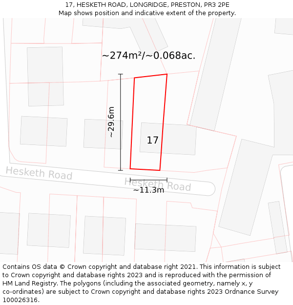 17, HESKETH ROAD, LONGRIDGE, PRESTON, PR3 2PE: Plot and title map
