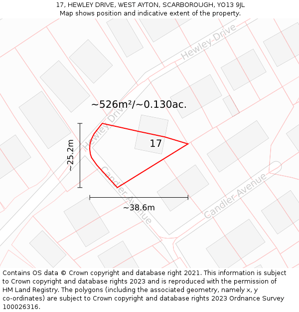 17, HEWLEY DRIVE, WEST AYTON, SCARBOROUGH, YO13 9JL: Plot and title map