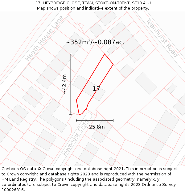 17, HEYBRIDGE CLOSE, TEAN, STOKE-ON-TRENT, ST10 4LU: Plot and title map