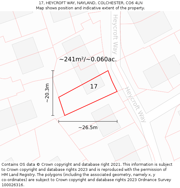 17, HEYCROFT WAY, NAYLAND, COLCHESTER, CO6 4LN: Plot and title map
